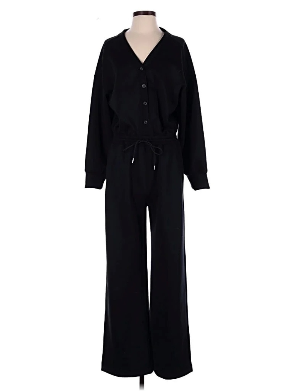 YPB Black Button-Front Jumpsuit with Drawstring Waist